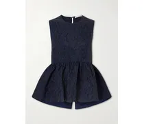 Margueritte Embroidered Cotton-blend Cloqué Peplum Top - Blue