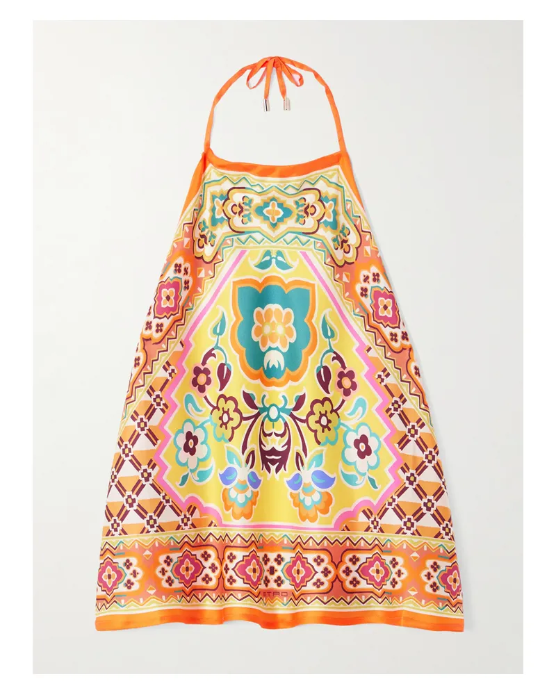 Etro Neckholder-bustier Aus Bedrucktem Seiden-voile - Orange Orange