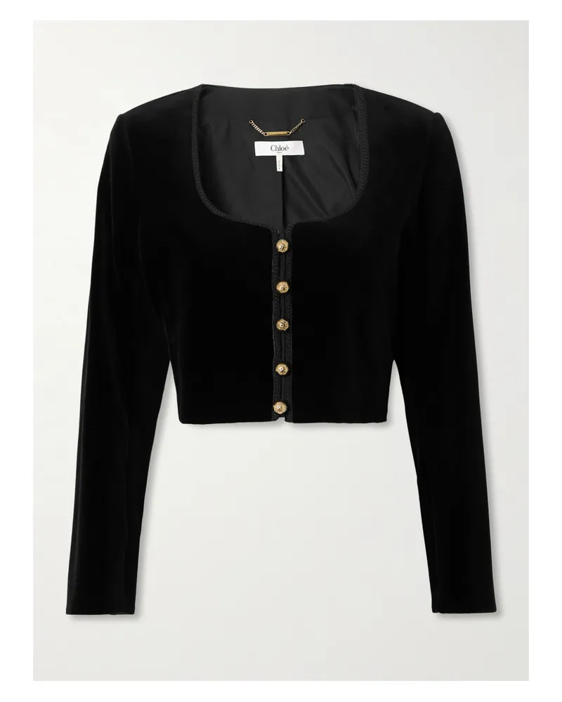 Chloé Verkürzte Jacke Aus Baumwollsamt - Schwarz Schwarz