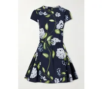 Belted Tiered Floral-print Cotton-blend Poplin Mini Dress - Blue