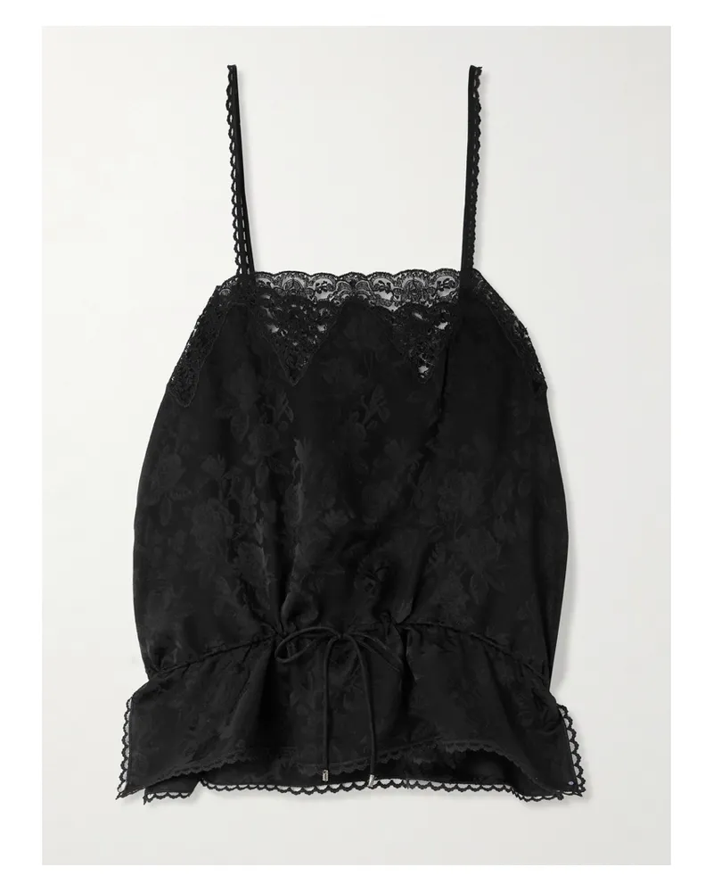 Chloé Top Aus Seiden-jacquard Mit Spitzenbesatz - Schwarz Schwarz