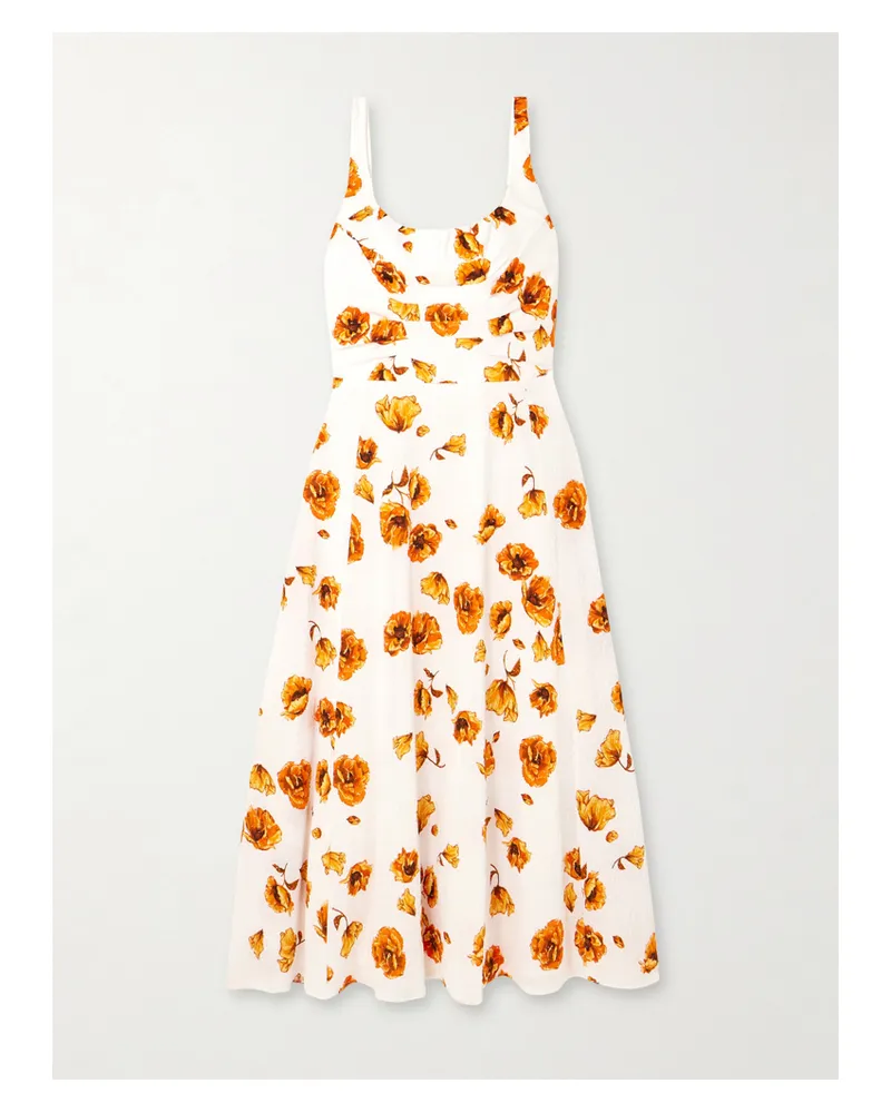 EMILIA WICKSTEAD Verena Midikleid Aus Einer Baumwollmischung Mit Blumenprint Und Webpunkten - Creme Creme