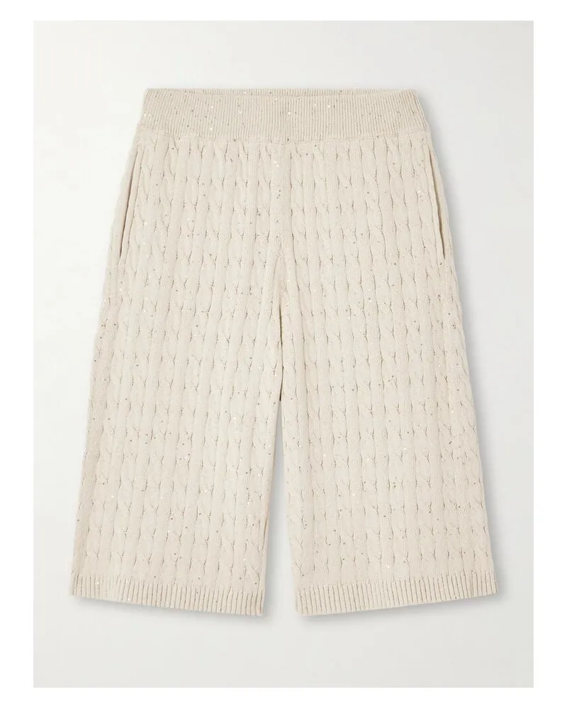 Brunello Cucinelli Shorts Aus Einer Baumwollmischung In Zopfstrick Mit Pailletten - Neutral Neutral