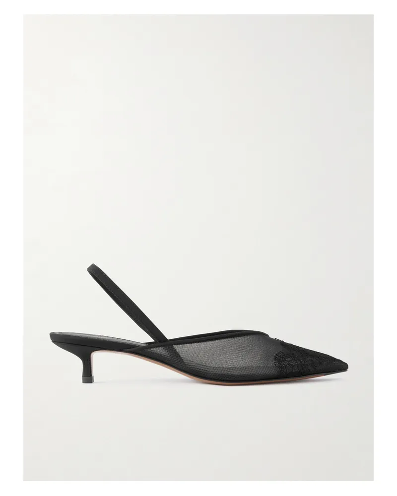 NEOUS Irena Slingback-pumps Aus Mesh Mit Spitzen- Und Satinbesätzen - Schwarz Schwarz