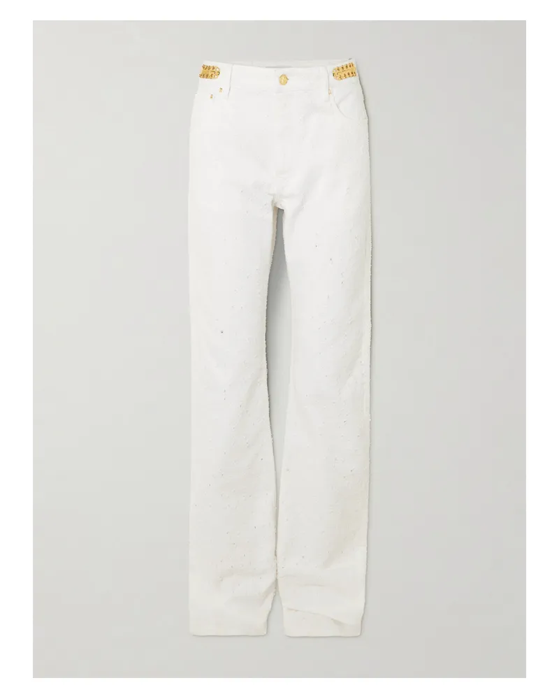 Paco Rabanne Hoch Sitzende Jeans Mit Geradem Bein Aus Baumwoll-bouclé Mit Verzierungen - Weiß Weiß