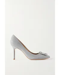 Manolo Blahnik Hangisi 90 Pumps aus Satin Silber