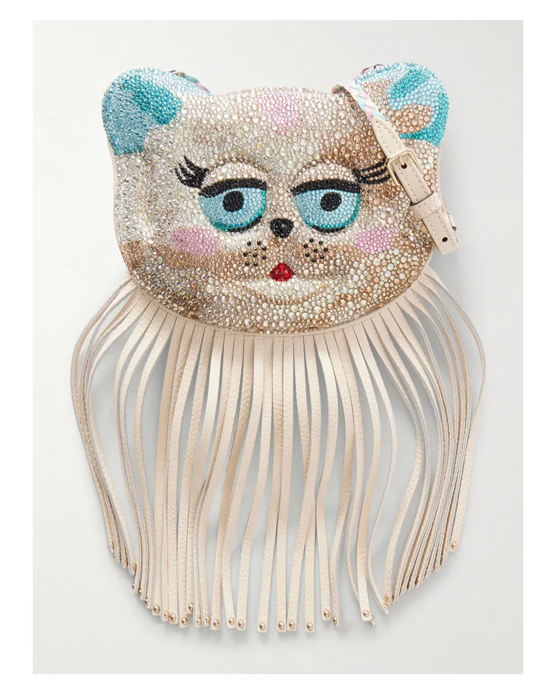 Valentino Garavani Le Chat De La Maison Fringed Crystal-embellished Leather Shoulder Bag - Multi Multi