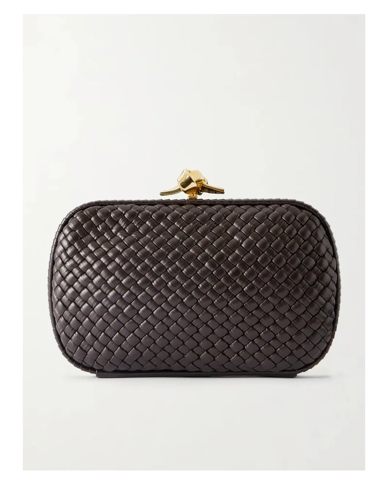 Bottega Veneta Knot Intrecciato Leather Clutch - Brown Brown