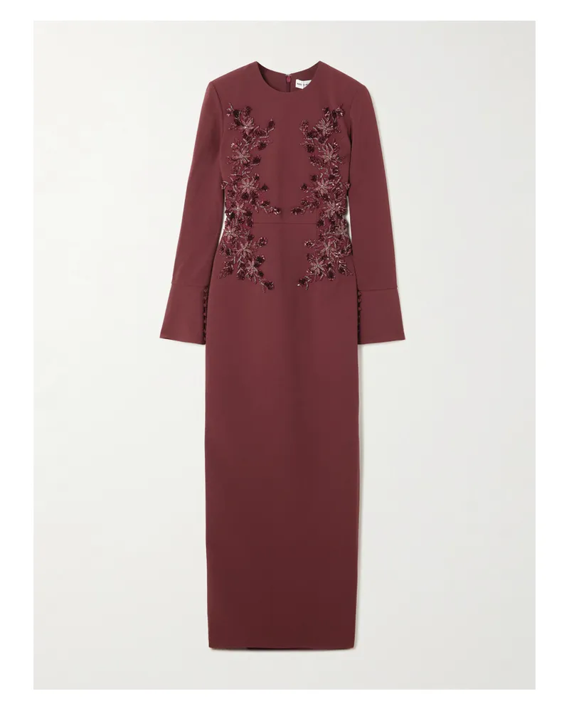 Rebecca Vallance Lulee Embellished Crepe Gown - Burgundy Burgundy
