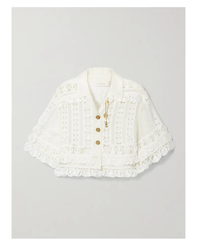 Zimmermann High Tide Verkürzte Jacke Aus Häkelmaterial Und Leinen Mit Applikationen - Creme Creme