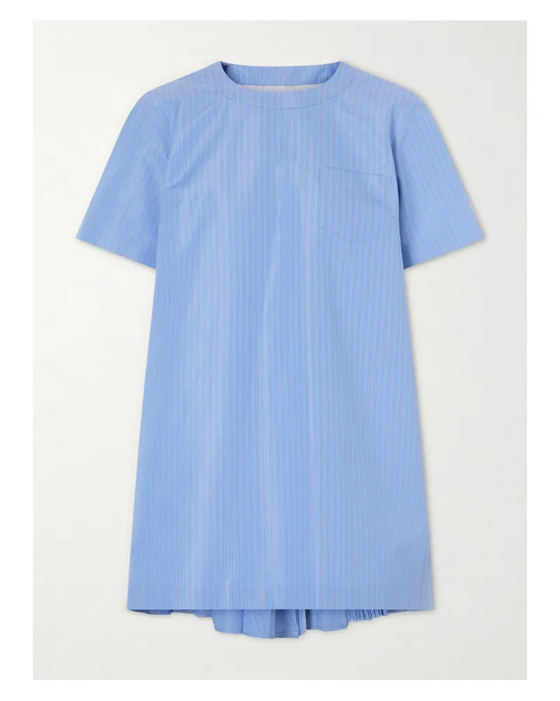 Sacai Pleated Striped Cotton-blend Poplin Mini Dress - Blue Blue