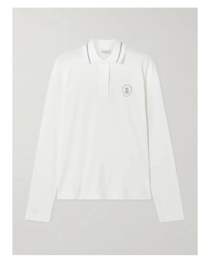 Brunello Cucinelli Polohemd Aus Baumwoll-jersey Mit Print - Weiß Weiß