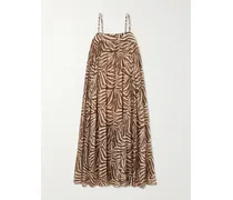 Wanderlust Gathered Zebra-print Cotton Maxi Dress - Animal Print