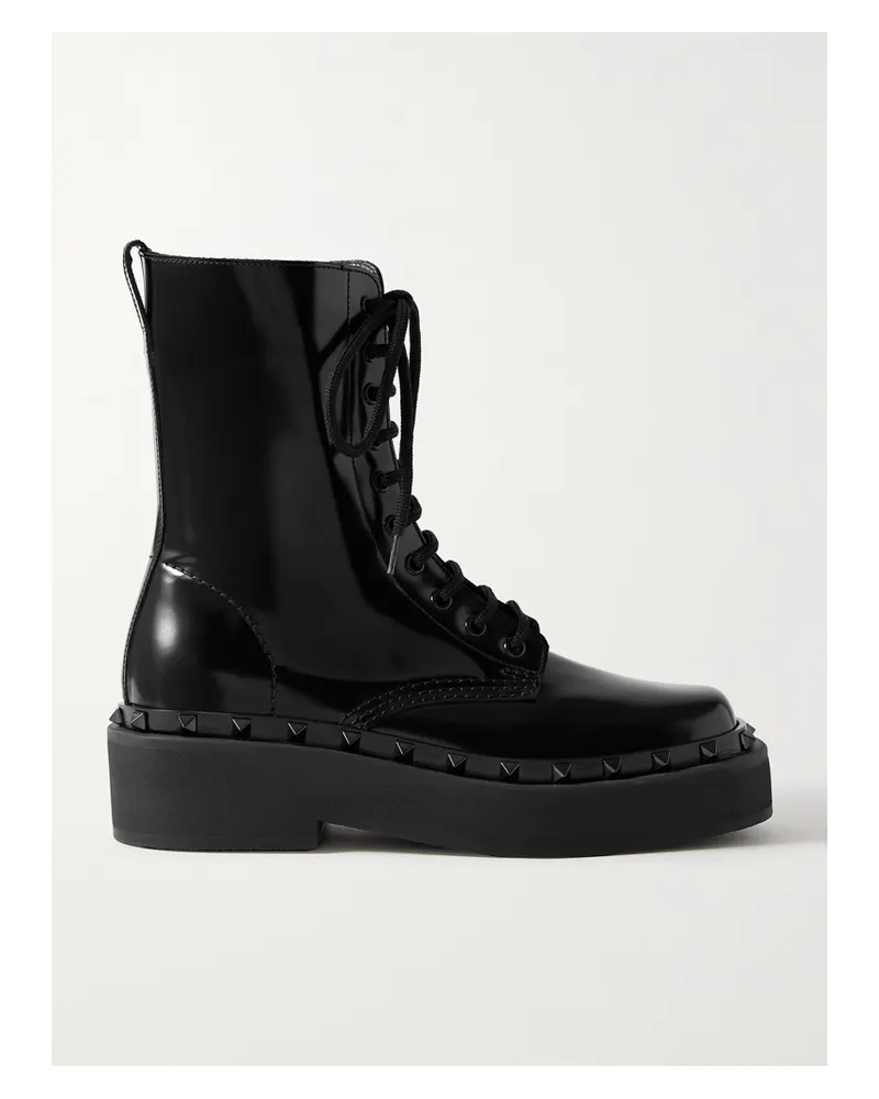 Valentino Garavani Rockstud Ankle Boots Aus Glanzleder Mit Verzierungen - Schwarz Schwarz