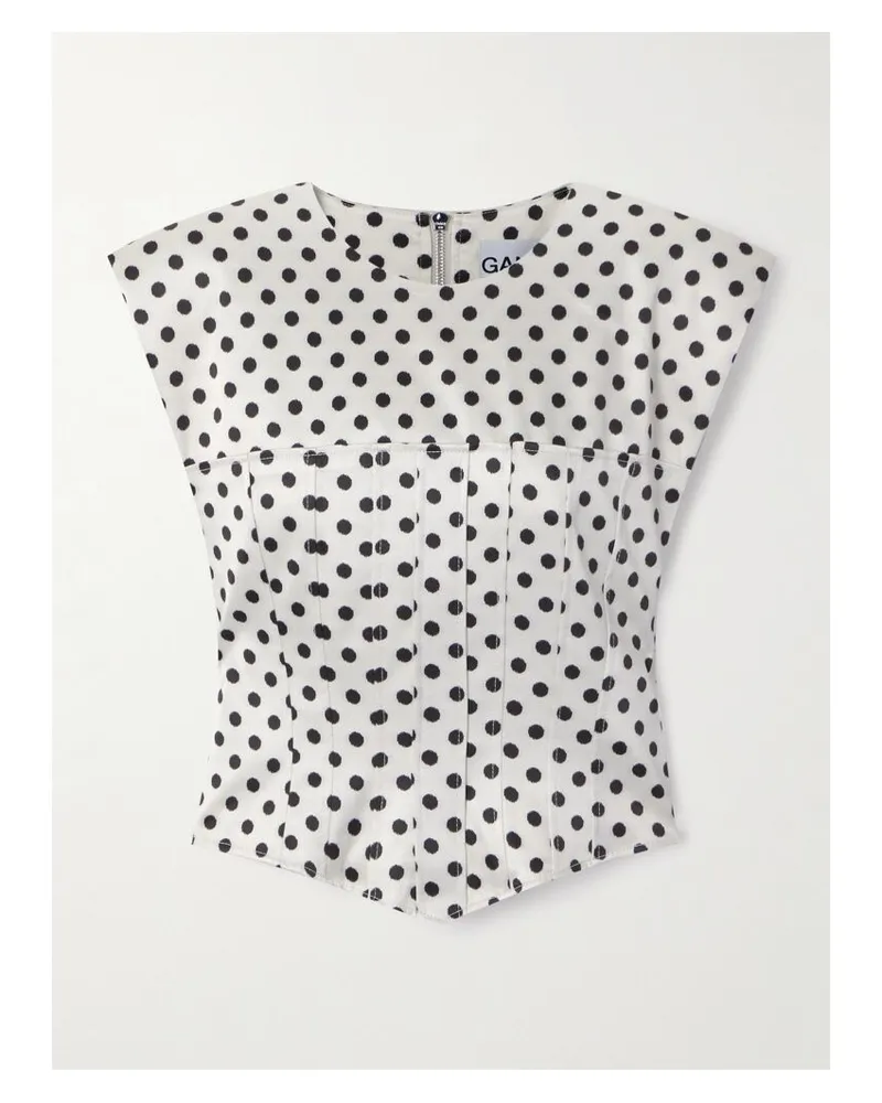 Ganni Oberteil Aus Satin Mit Polka-dots In Korsettoptik - Creme Creme