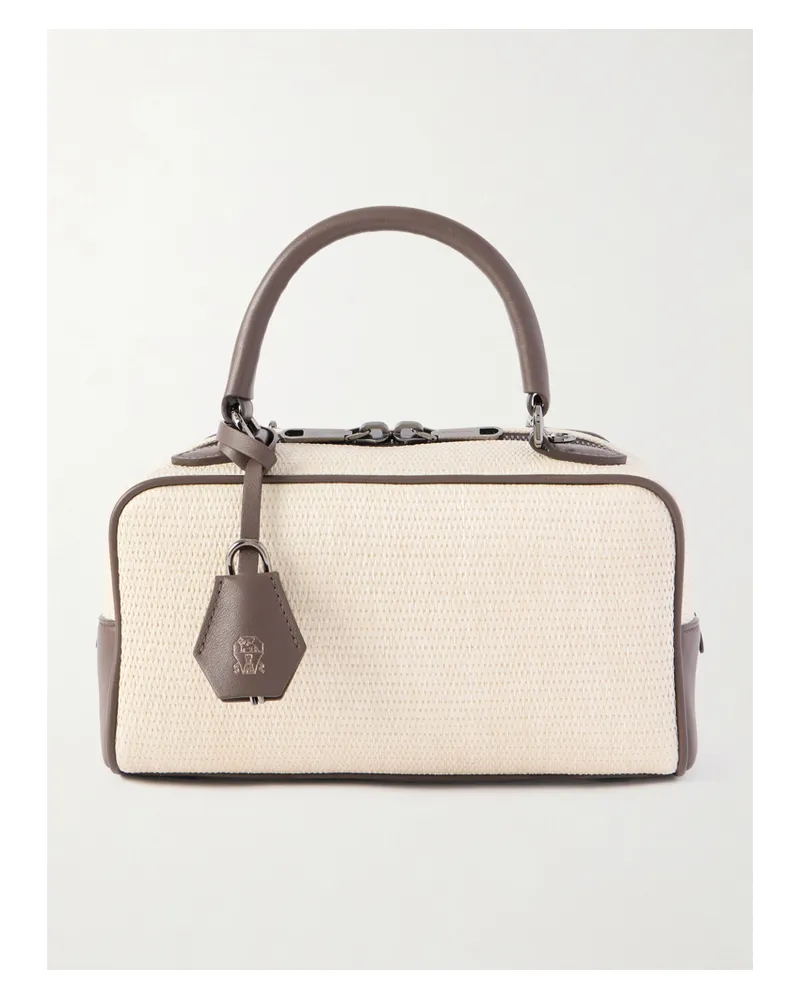 Brunello Cucinelli Mini Leather-trimmed Raffia Shoulder Bag - Cream Cream