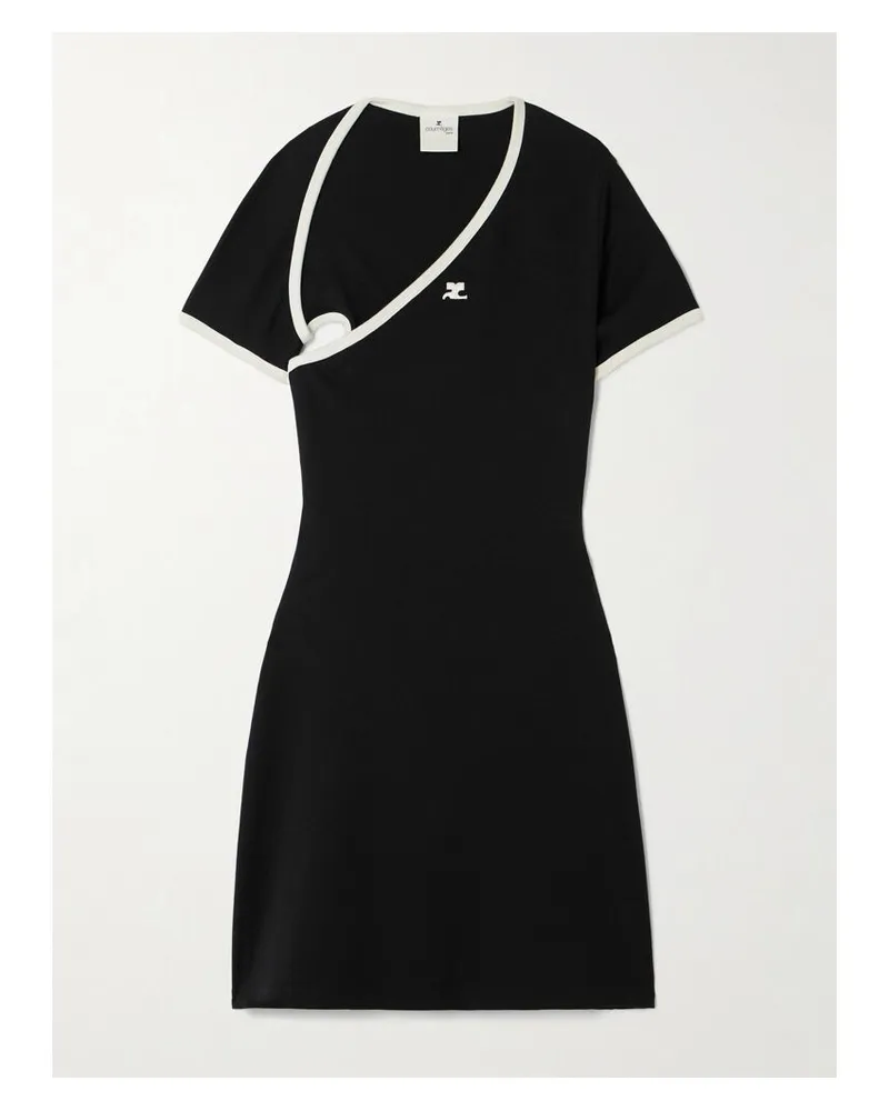 Courrèges Slash Zweifarbiges, Asymmetrisches Minikleid Aus Baumwoll-jersey Mit Applikation - Schwarz Schwarz