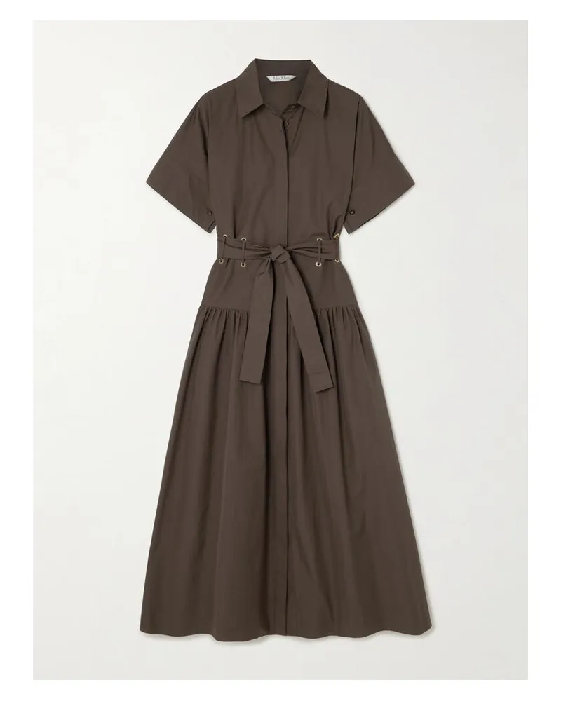 Max Mara Agoraio Midi-hemdblusenkleid Aus Baumwollpopeline Mit Ösen Und Bindegürtel - Braun Braun