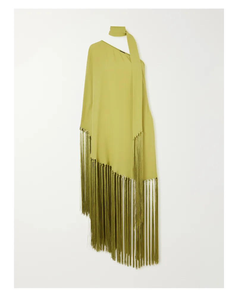 Taller Marmo Gunilla One-shoulder Scarf-detailed Fringed Crepe Mini Dress - Green Green