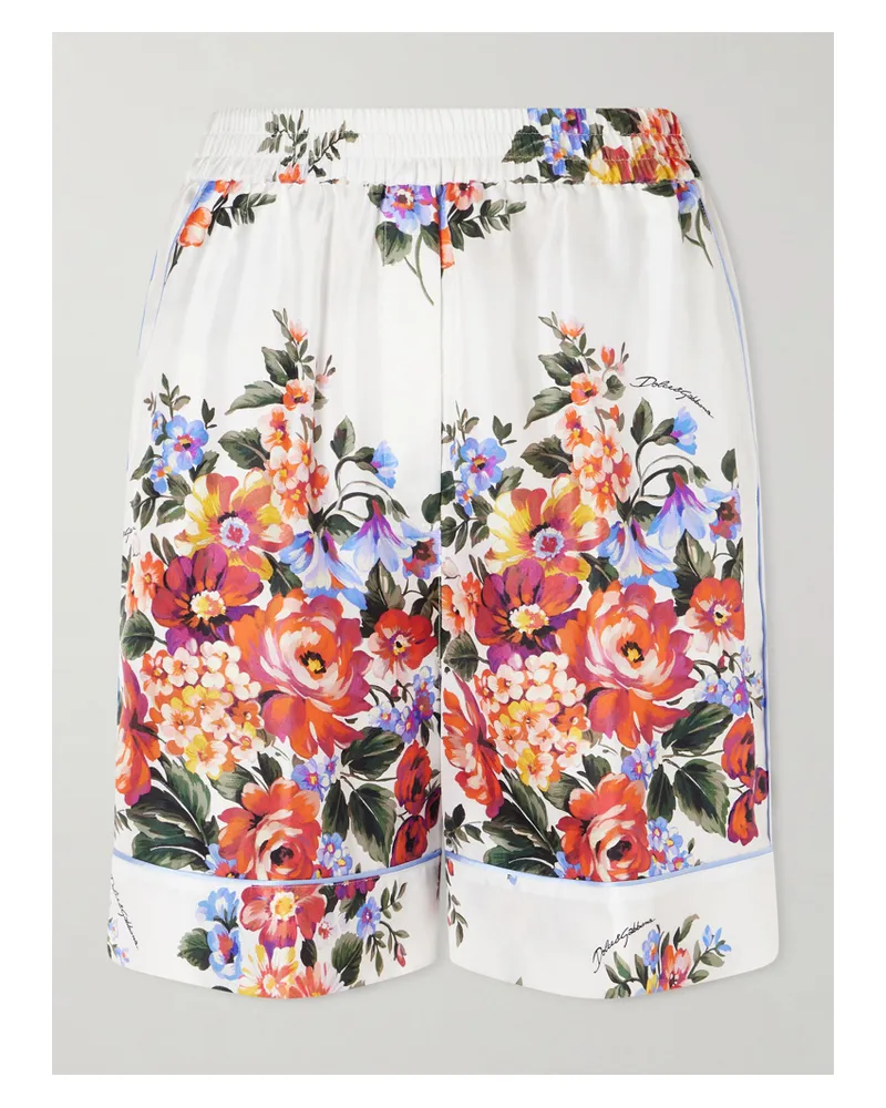 Dolce & Gabbana Floral-print Silk-twill Shorts - White White
