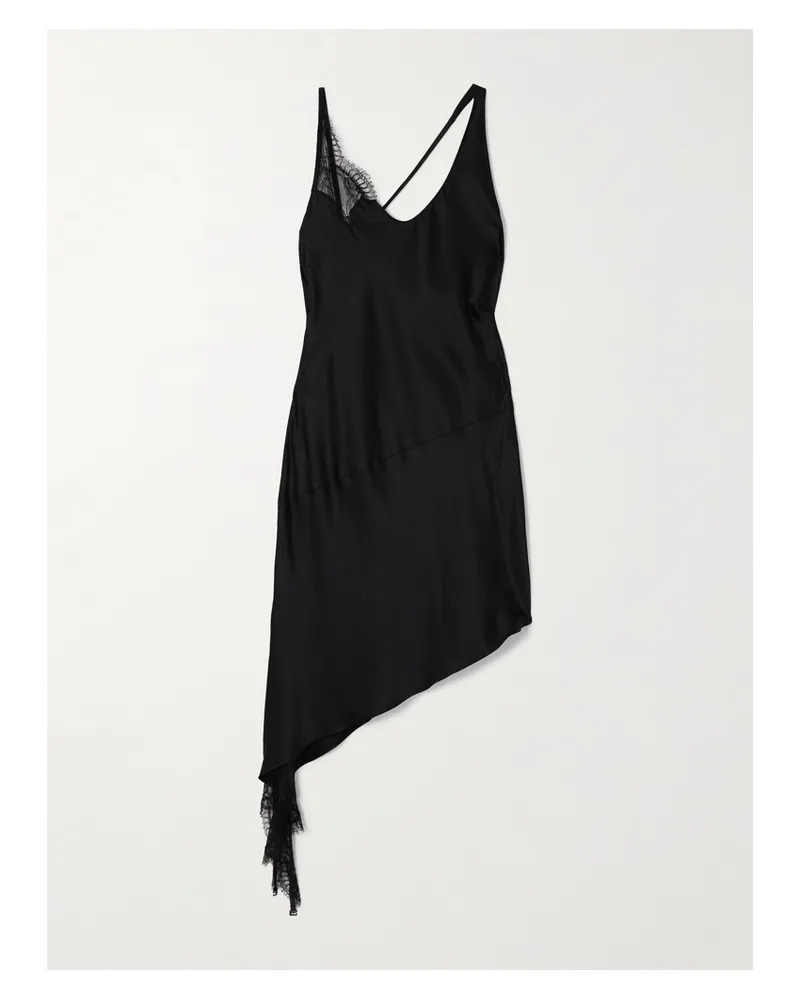 Courrèges Asymmetrisches Minikleid Aus Satin Mit Spitzenbesätzen - Schwarz Schwarz