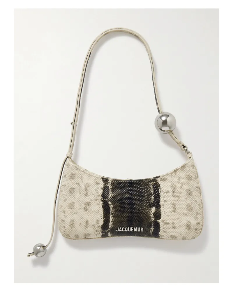 Jacquemus Le Bisou Perle Schultertasche Aus Leder Mit Schlangeneffekt Und Verzierungen - Neutral Neutral