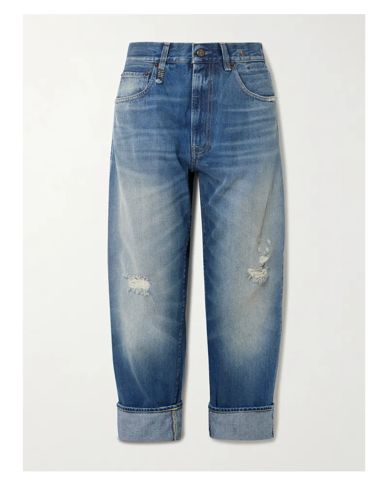 R13 Cuffed X-boyfriend Distressed Mid-rise Wide-leg Jeans - Blue Blue