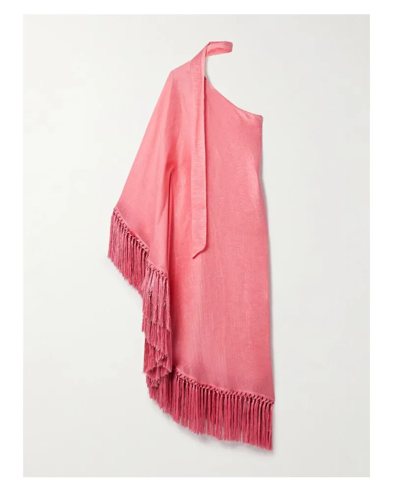 Taller Marmo Arno Asymmetrische Robe Aus Einer Leinenmischung Mit Fransen - Pink Pink