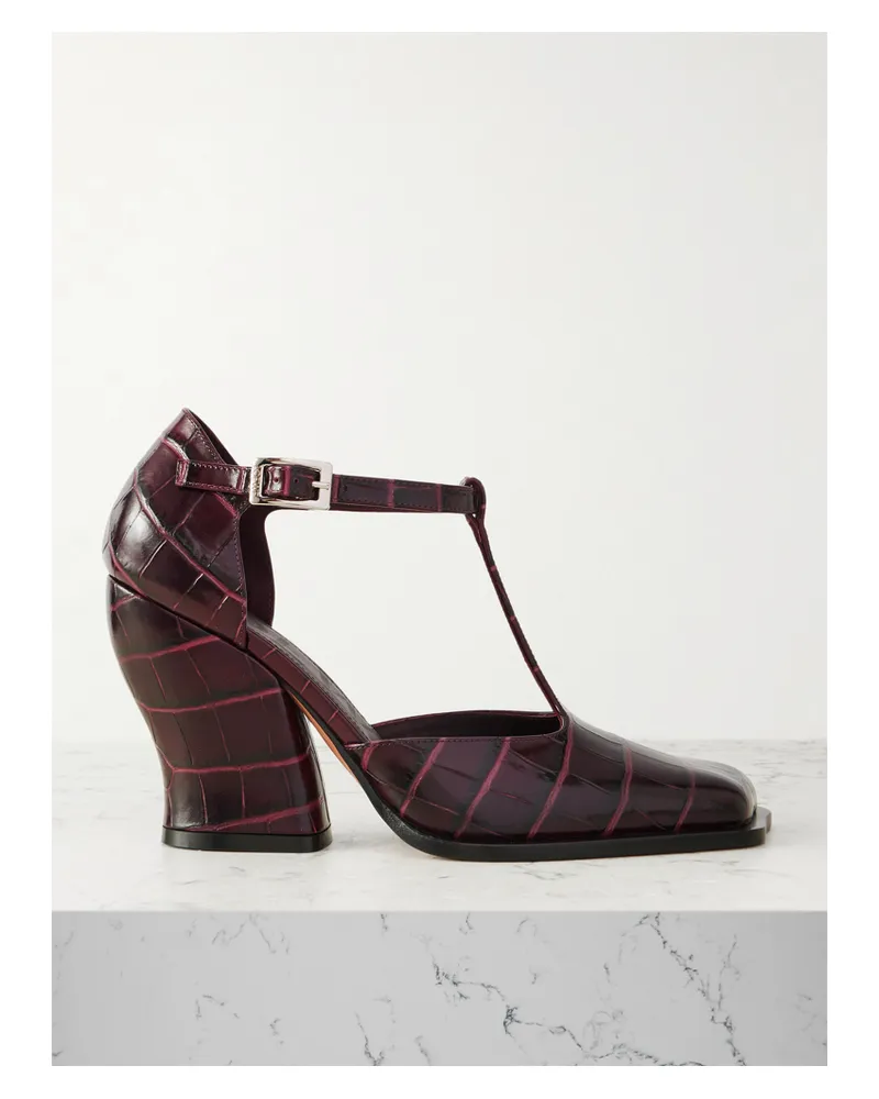 Loewe Onda Croc-effect Leather Pumps - Burgundy Burgundy