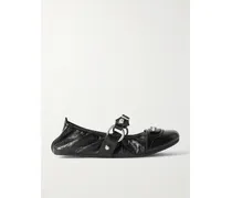 City Embellished Crinkled-leather Ballet Flats - Black