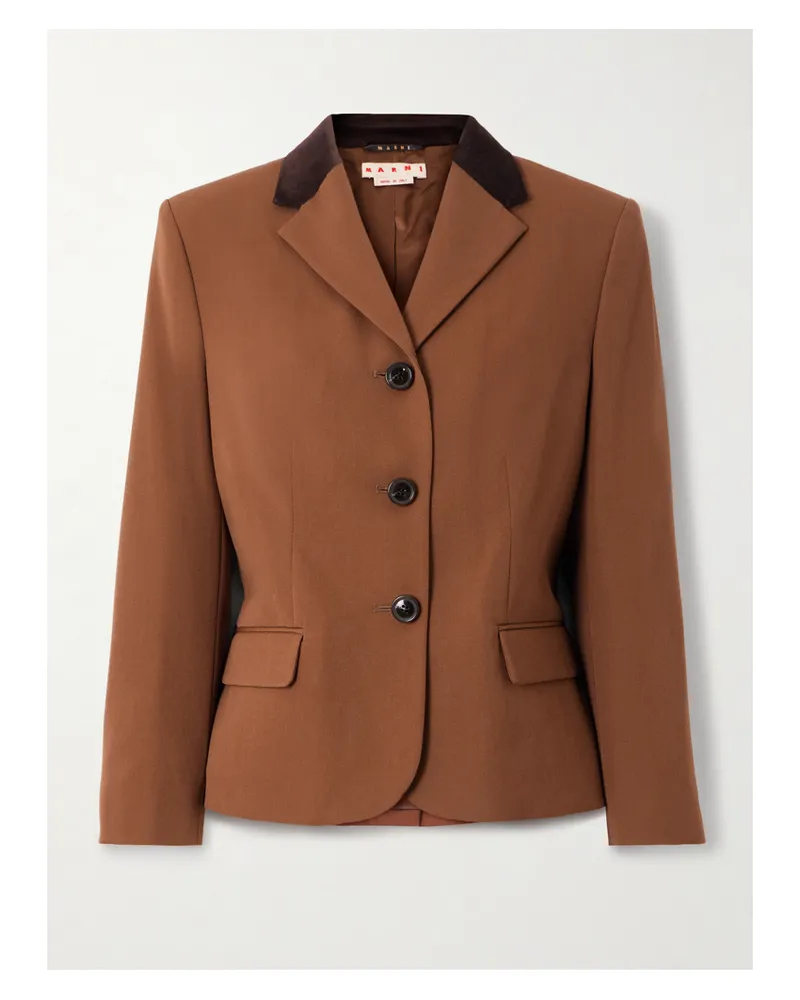Marni Blazer Aus Grain De Poudre Aus Wolle Mit Samtbesatz Und Stickerei - Braun Braun