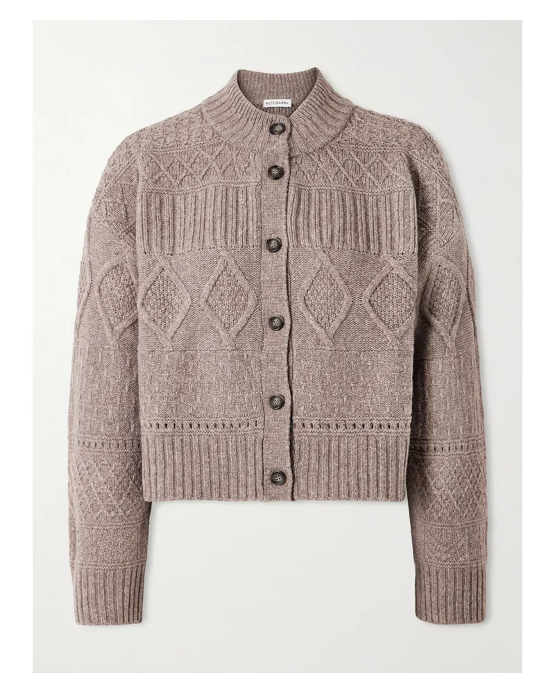 Altuzarra Amory Cropped Cable-knit Wool-blend Cardigan - Brown Brown