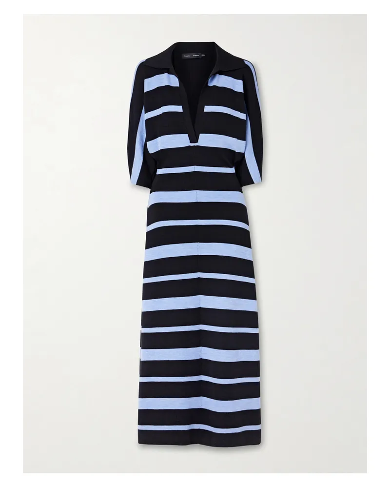 Proenza Schouler Solana Maxikleid Aus Einer Gestreiften Woll-seidenmischung - Schwarz Schwarz