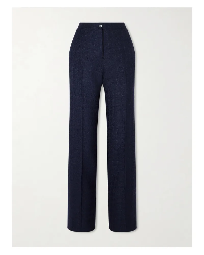 Giuliva Heritage Collection Janice Wool-blend Bouclé-tweed Straight-leg Pants - Blue Blue