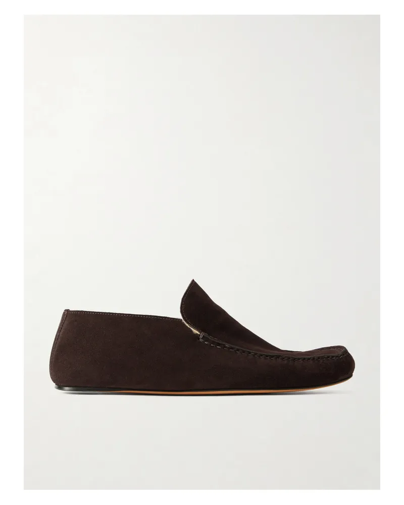 The Row Leo Shearling-lined Suede Loafers - Brown Brown