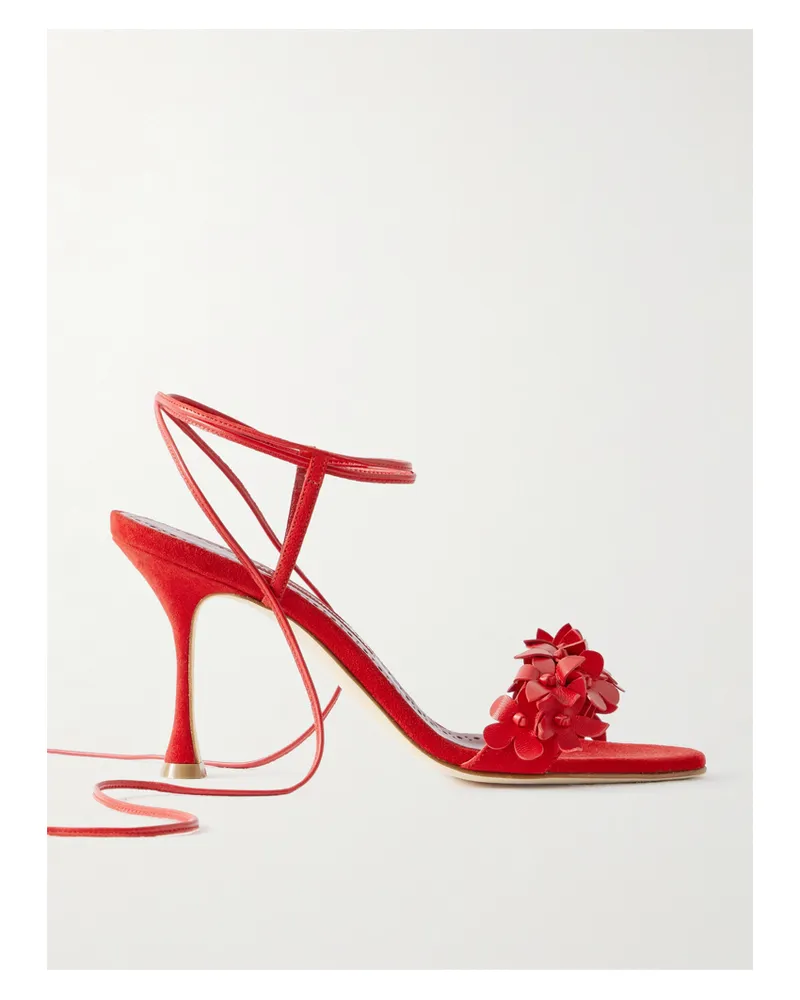 Manolo Blahnik Anista 90 Sandalen Aus Veloursleder Mit Lederbesätzen - Rot Rot