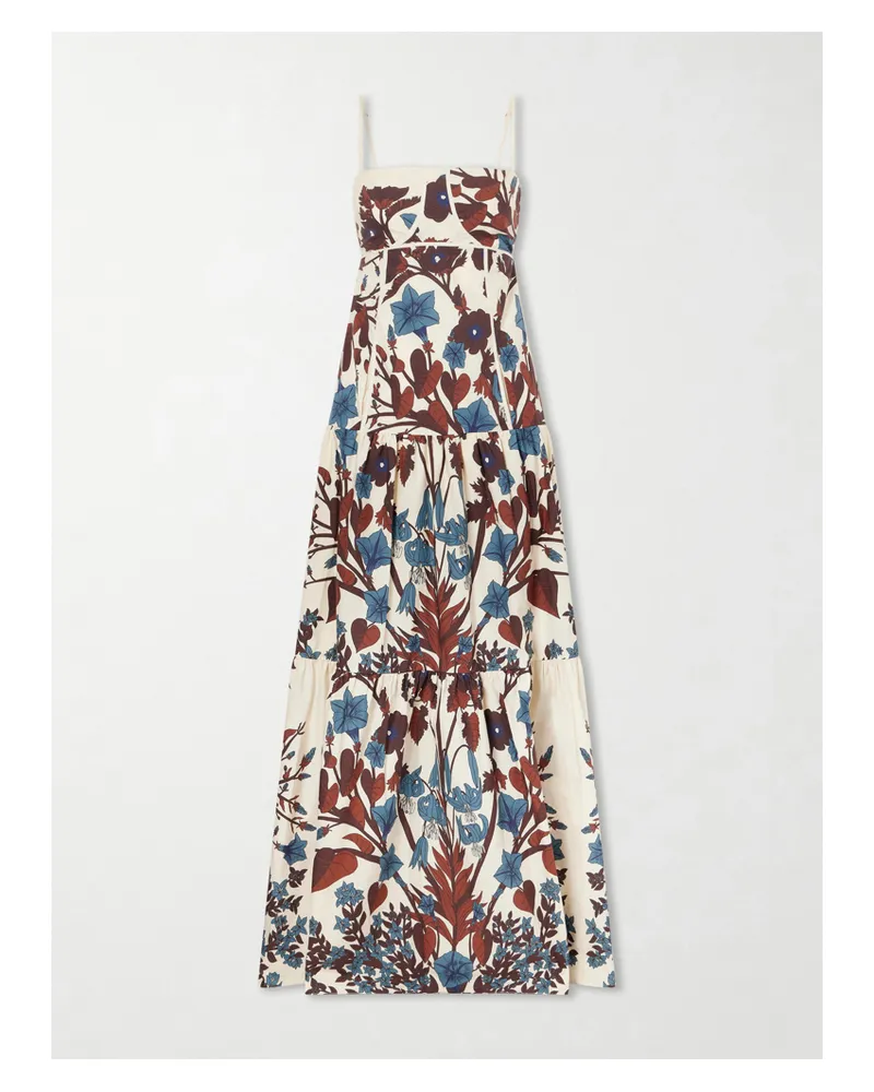 Johanna Ortiz Simbólico Open-back Tiered Floral-print Cotton-poplin Maxi Dress - Multi Multi