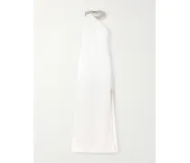 One-shoulder Embellished Satin-crepe Gown - White