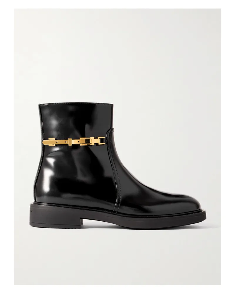Gianvito Rossi Dover Ankle Boots Aus Glanzleder Mit Verzierung - Schwarz Schwarz