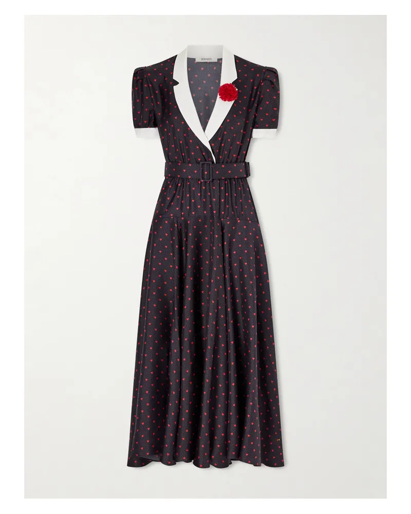 Rodarte Belted Printed Silk-twill Gown - Black Black