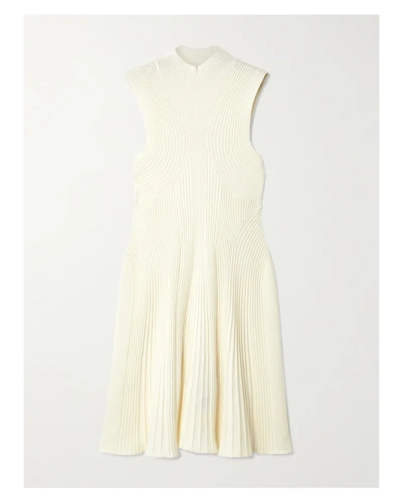 Chloé Minikleid Aus Einer Gerippten Wollmischung Mit Stehkragen - Weiß Weiß