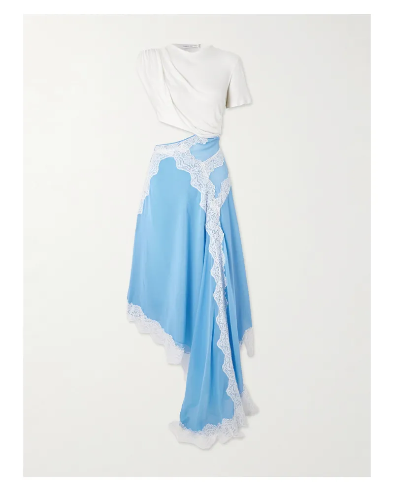 Christopher Esber Verve Asymmetrisches Kleid Aus Geripptem Jersey Und Seiden-georgette Mit Spitzenbesätzen - Blau Blau