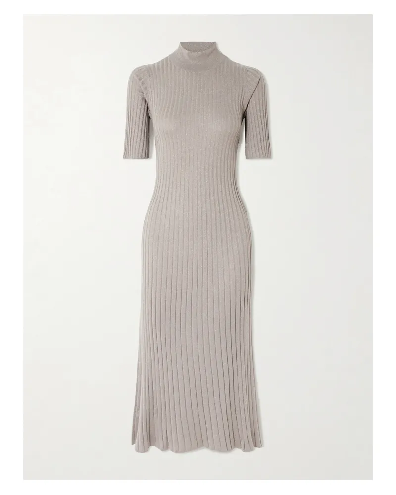Brunello Cucinelli Ribbed Cashmere-blend Midi Dress - Brown Brown