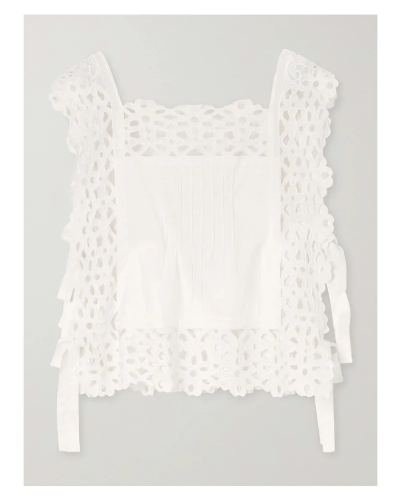Sea Leila Bow-embellished Broderie Anglaise-trimmed Cotton Top - White White