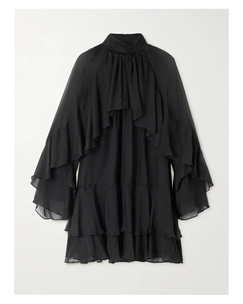 Veronica Beard Adlington Gestuftes Minikleid Aus Seidenchiffon Mit Volants - Schwarz Schwarz