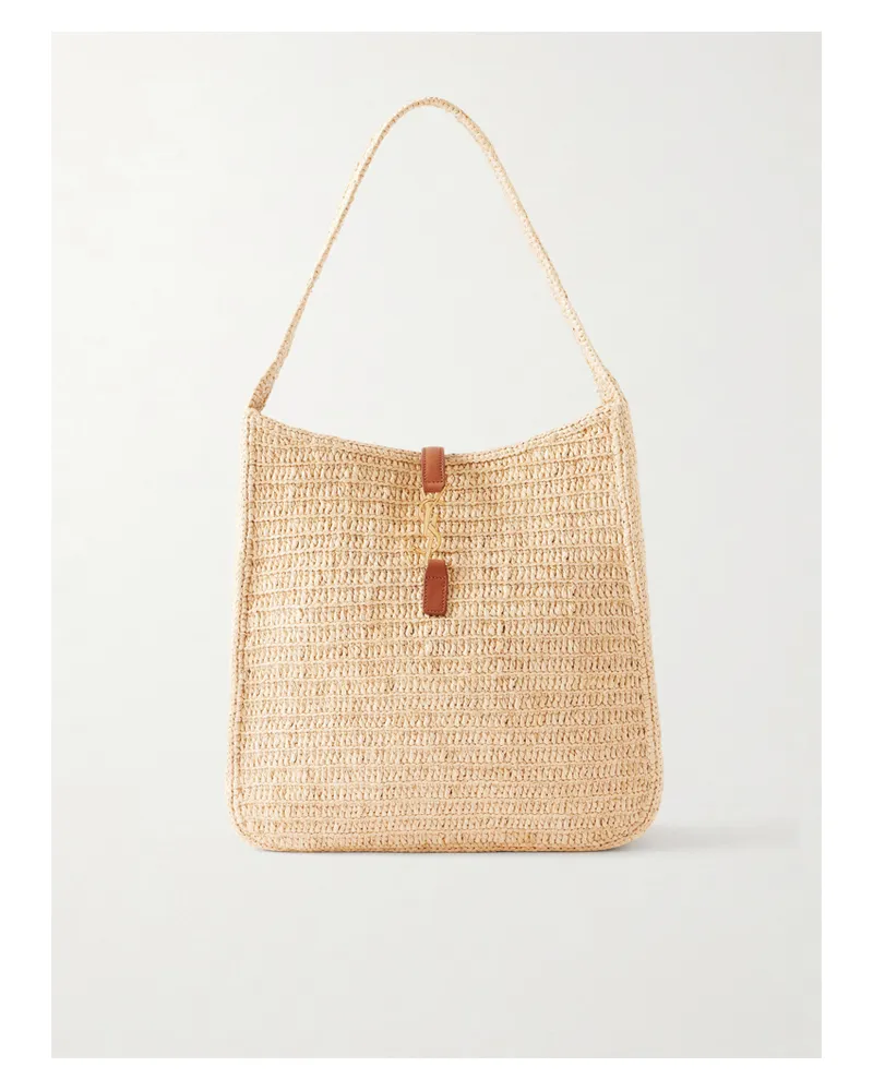 Saint Laurent Cassandre Leather-trimmed Raffia Handbag - Brown Brown