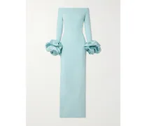 Talia Schulterfreie Robe Aus Crêpe Mit Faille-besätzen - Blau