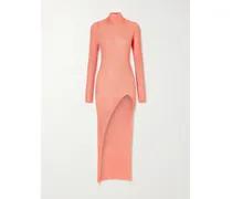 Asymmetric Checked Ribbed-knit Midi Dress - Pink