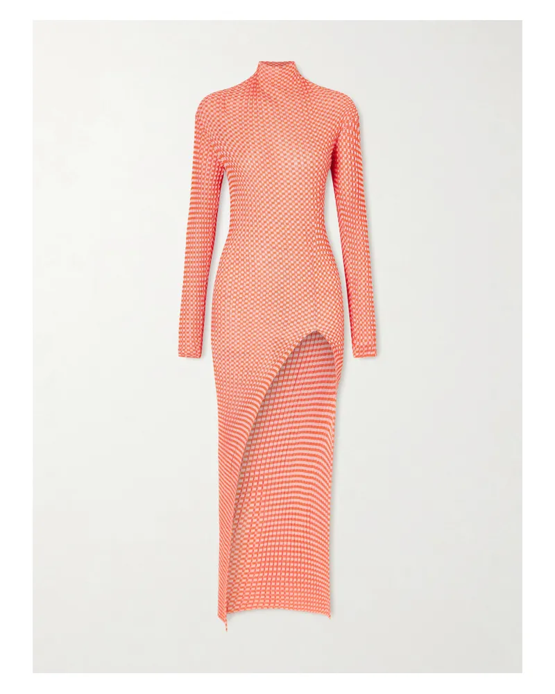 Jean Paul Gaultier Asymmetric Checked Ribbed-knit Midi Dress - Pink Pink