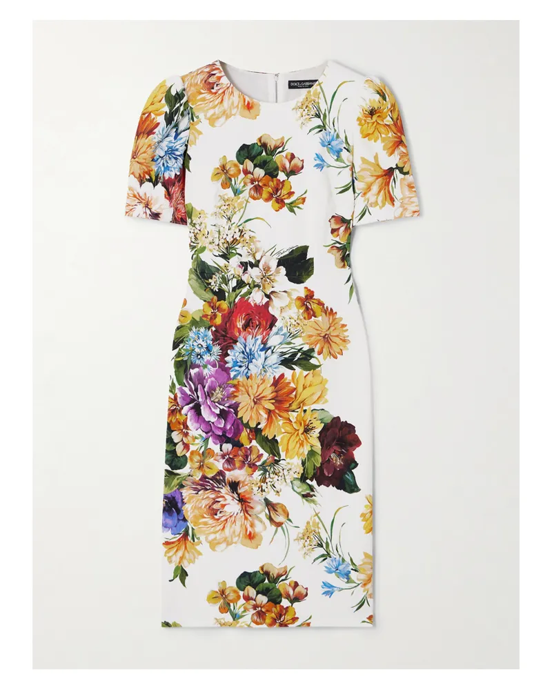 Dolce & Gabbana Midikleid Aus Jacquard-strick Mit Blumenprint - Weiß Weiß